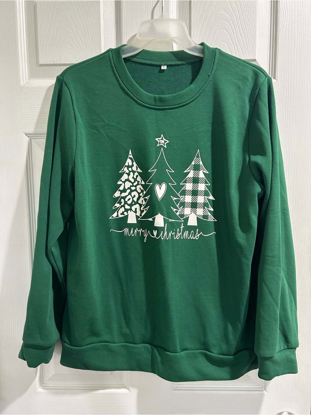 Green Holiday Sweatshirt with White Tree Graphic - Unbranded